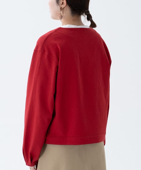 #-64 Heavy weight nocollar classic cardigan (Red)