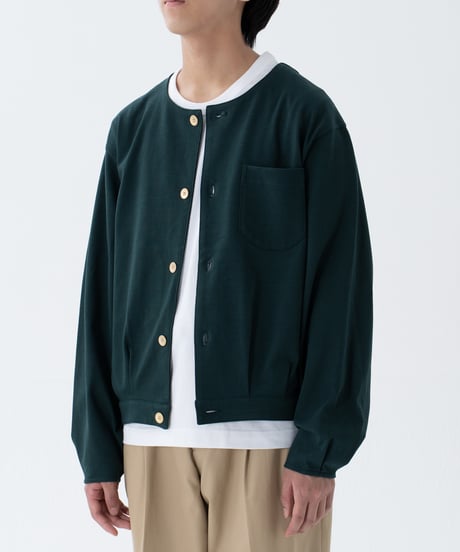#-64 Heavy weight nocollar classic cardigan (Green)