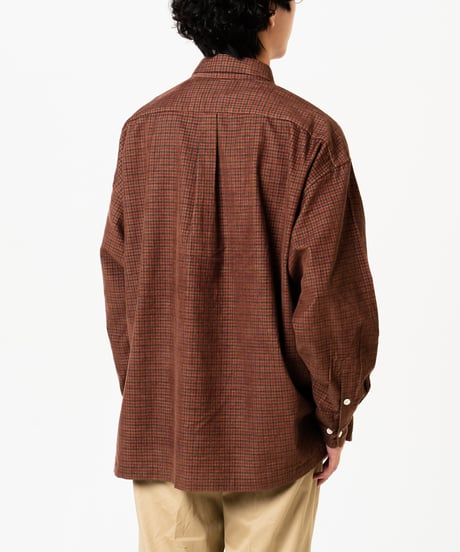 #-43 2way detachable collar corduroy check shirt（Brown）