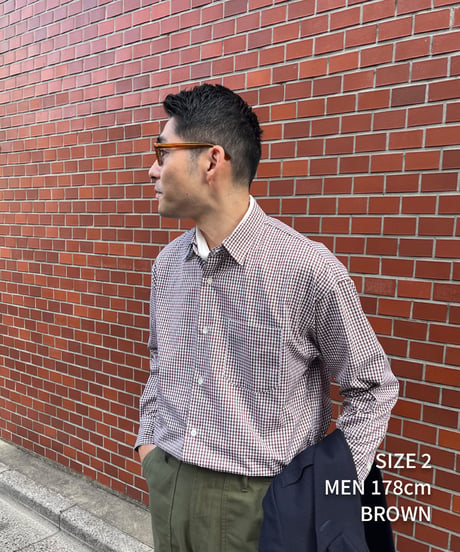 #-34 2way detachable collar gingham check shirt (Black)