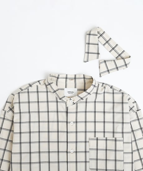 #-42 2way detachable collar windowpane check shirt (Ivory)