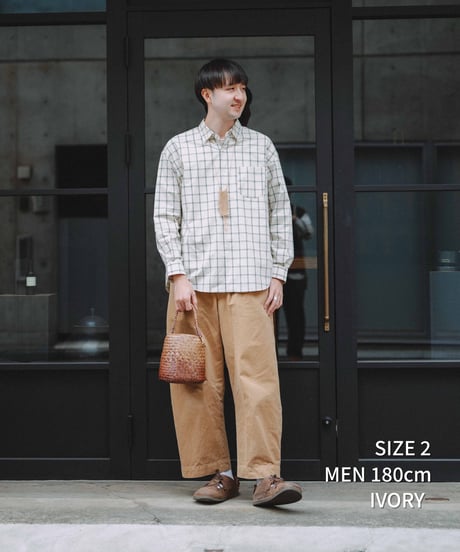 #-42 2way detachable collar windowpane check shirt (Ivory)