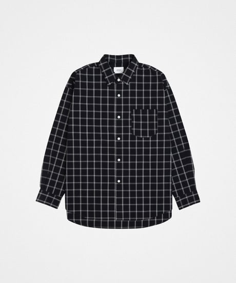 #-42 2way detachable collar windowpane check shirt (Black)