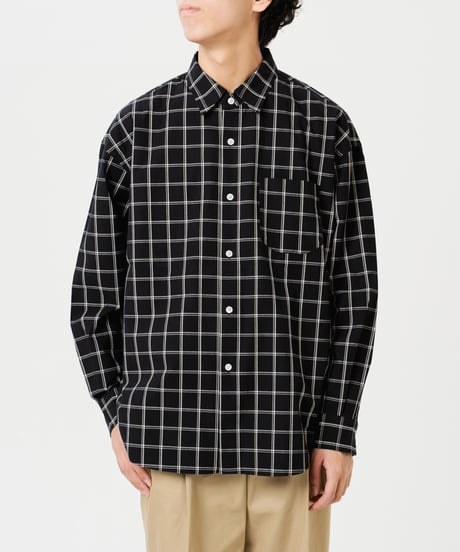 #-42 2way detachable collar windowpane check shirt (Black)