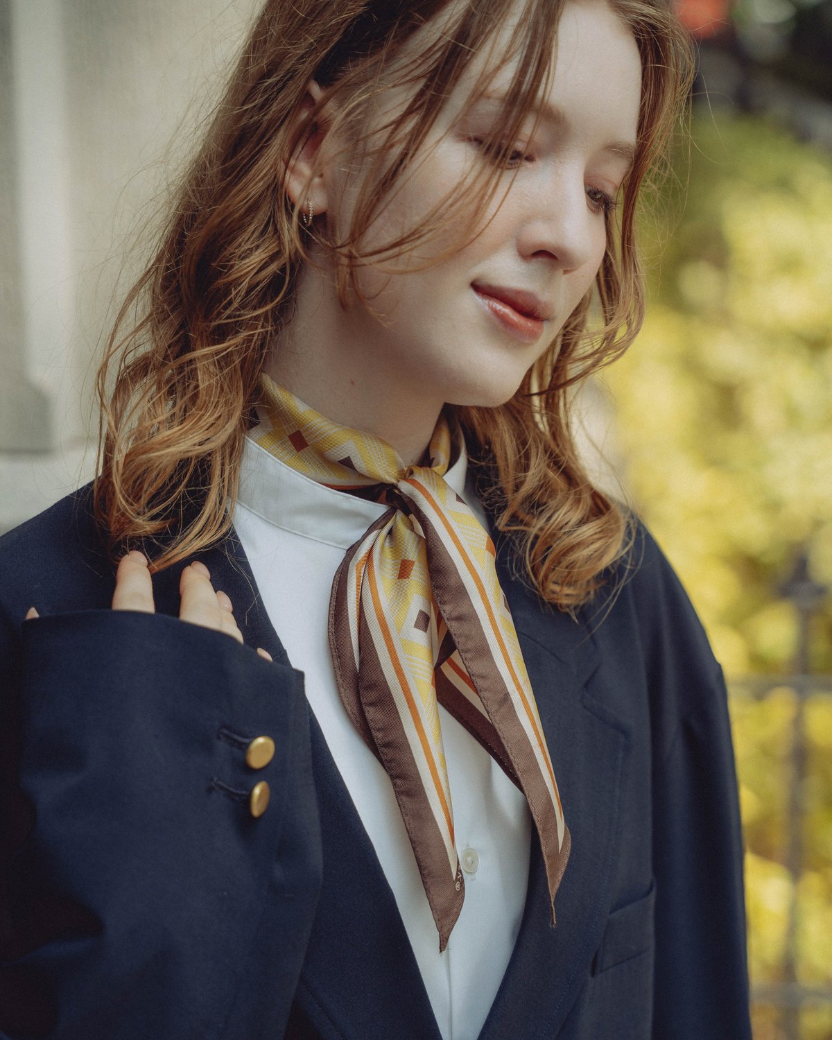 59 EX. Hand print silk scarf (Yellow) | UNFOLK