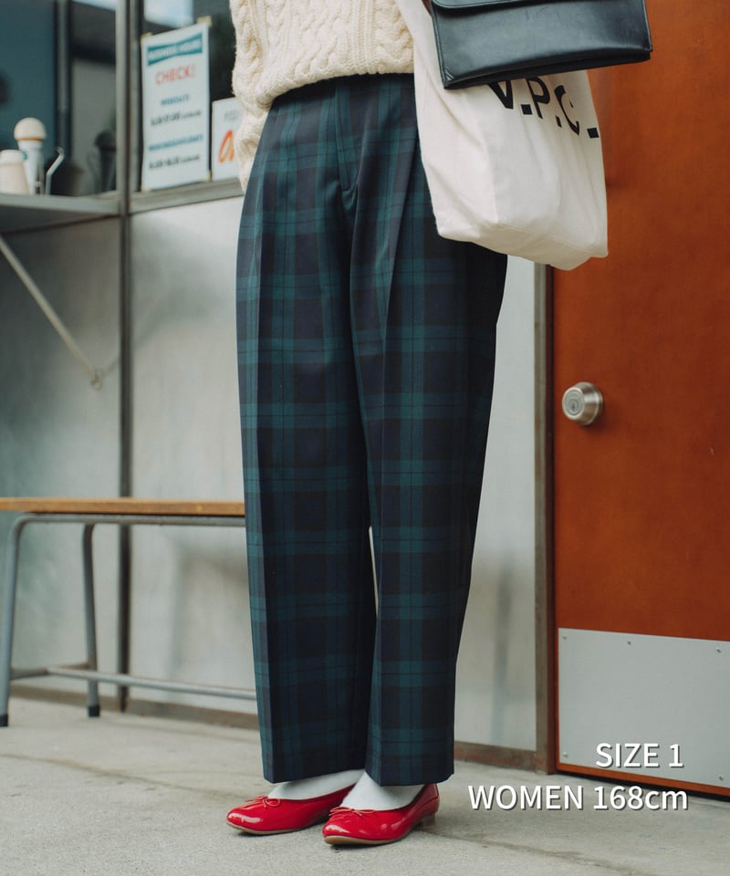 パンツ UNFOLK 2tuck straight check pants 75 W/P gabardine 2tuck straight check pants |