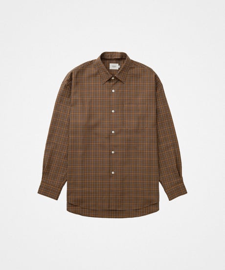 #-66 2way detachable collar wool check shirt (Brown)