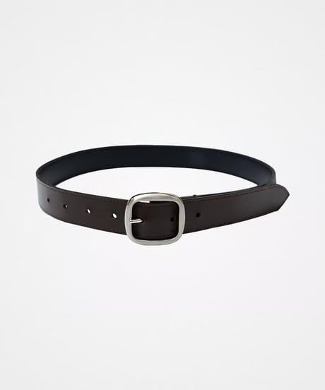 #-69 Round buckle reversible leather belt (Silver)