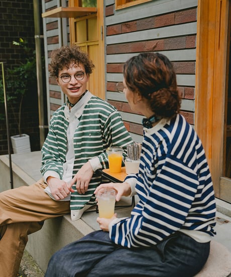 #-19 Heavy weight border cardigan (Navy)