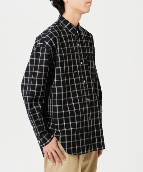 #-42 2way detachable collar windowpane check shirt (Black)