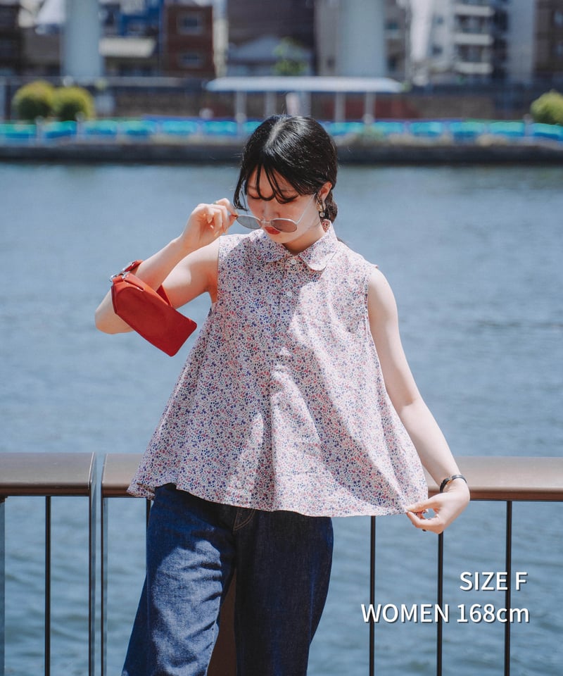 87 2way detachable collar liberty print sleev