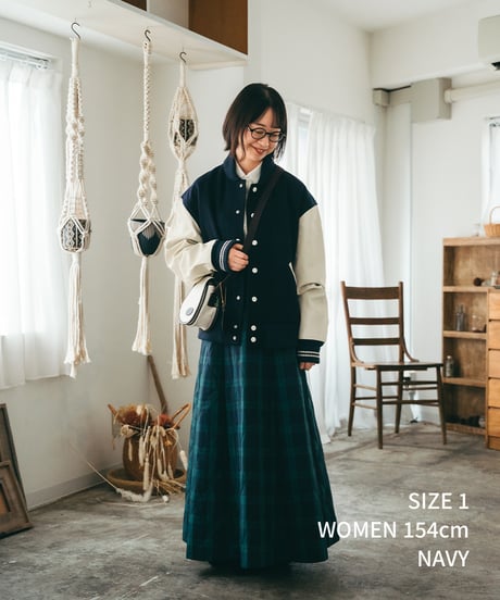 #-50 Wool melton relax varsity jacket (Navy)