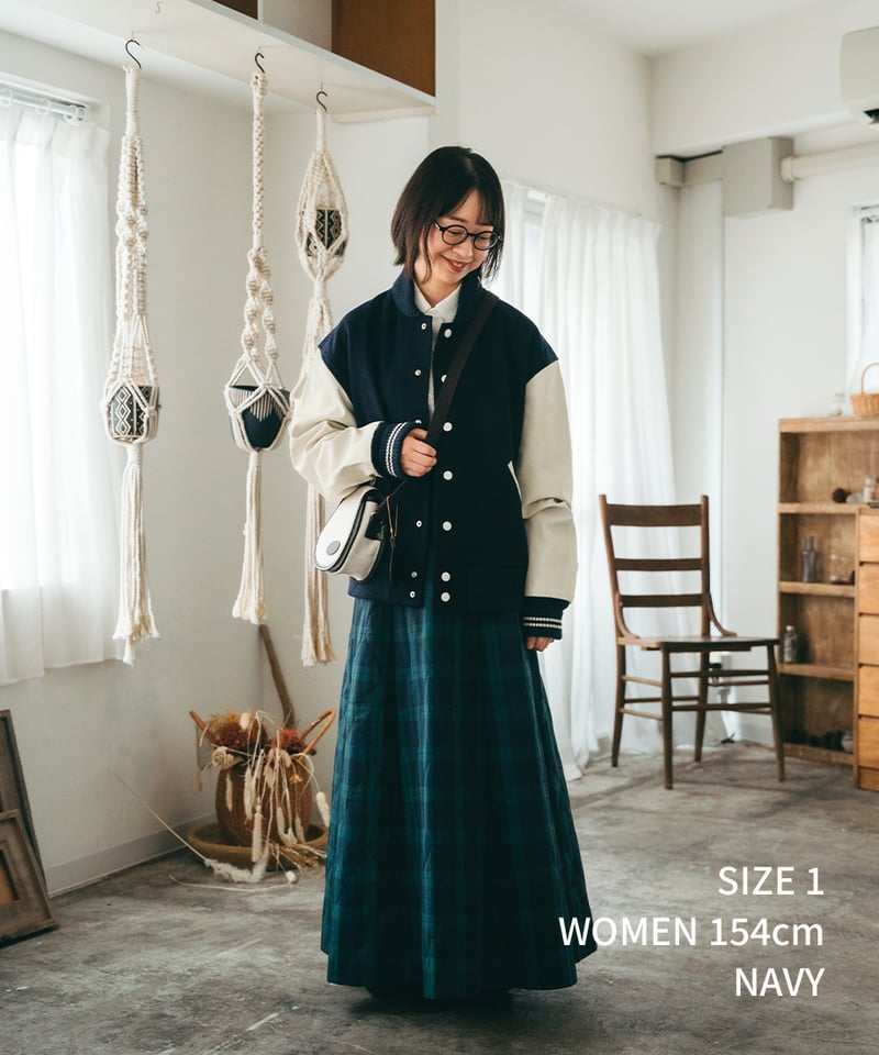 50 Wool melton relax varsity jacket (Navy) |