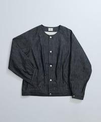 #-16 Herringbone denim nocollar blouson