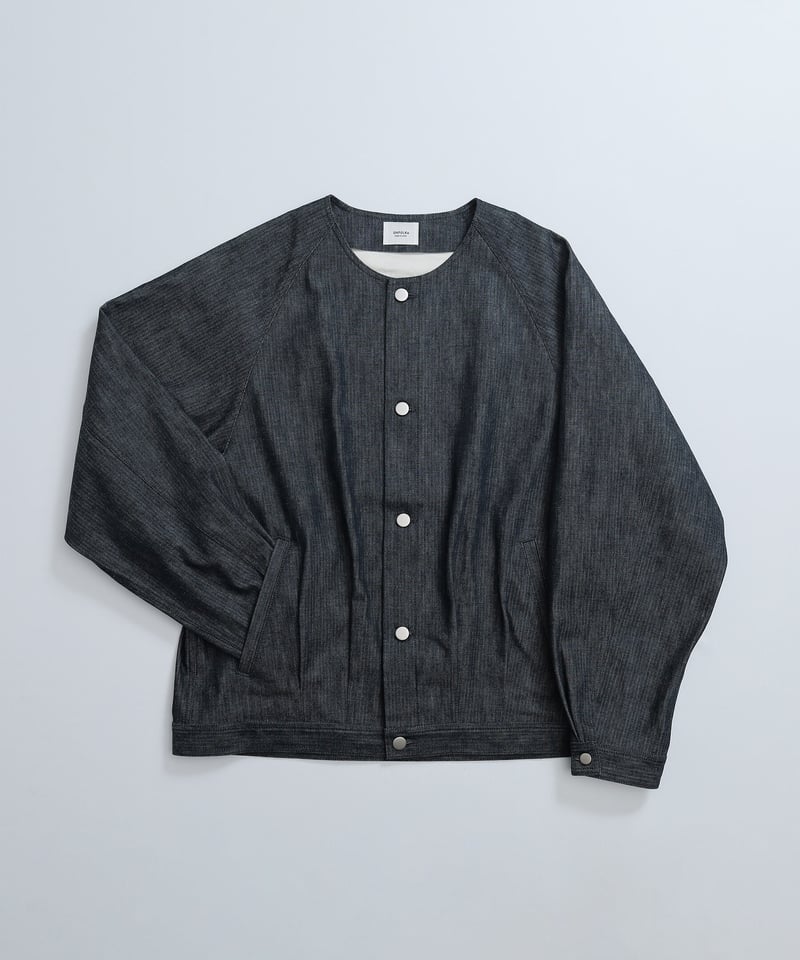 16 Herringbone denim nocollar blouson | UNFOLK