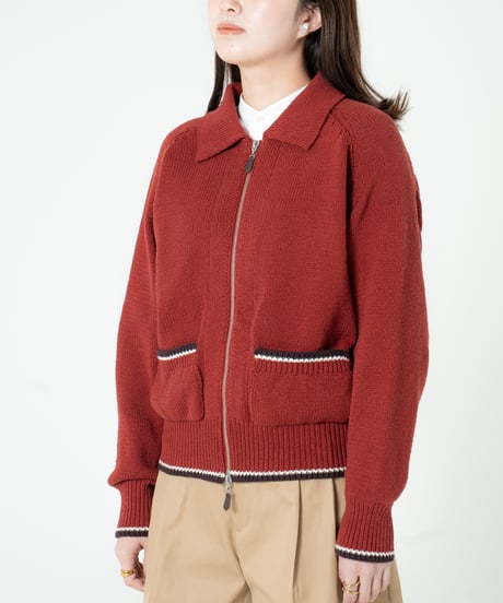 #-77 5G lily cotton knit polo blouson (Burgundy)