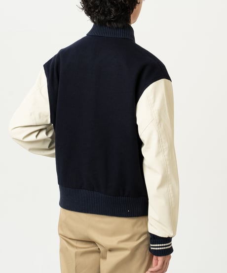 #-50 Wool melton relax varsity jacket (Navy)