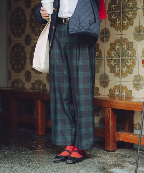 #-75 W/P gabardine 2tuck straight check pants
