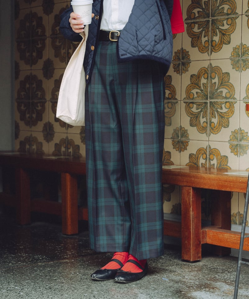 75 W/P gabardine 2tuck straight check pants | 75 W/P gabardine 2tuck straight check pants |