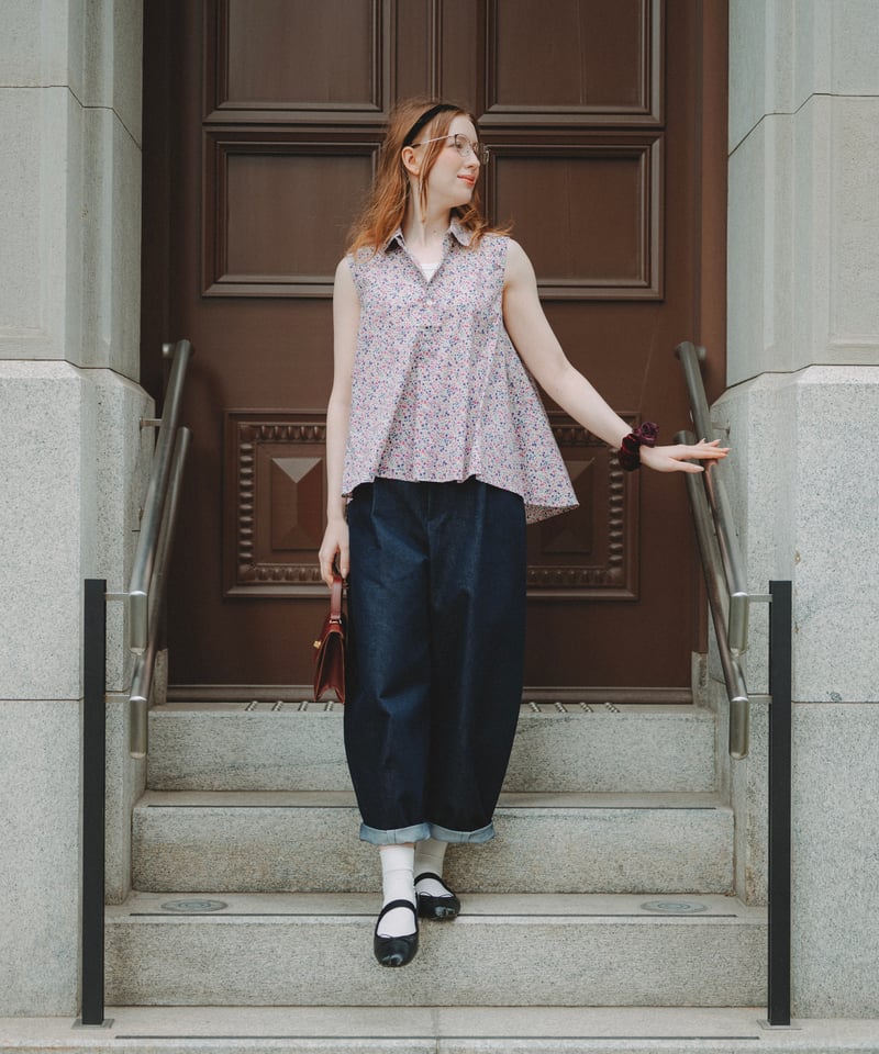 87 2way detachable collar liberty print sleev