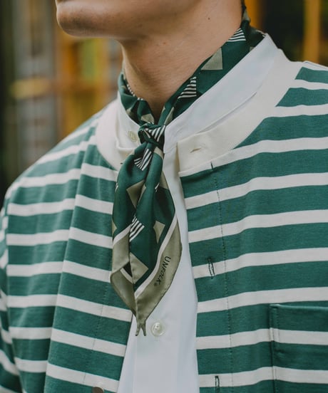 #-25 Hand print silk scarf (Green)