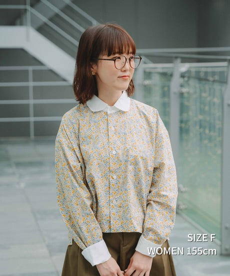#-79 2way detachable collar liberty print shirt (Yellow)