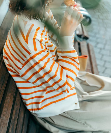 #-19 Heavy weight border cardigan (Orange)
