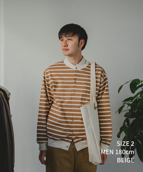 #-19 Heavy weight border cardigan (Beige)