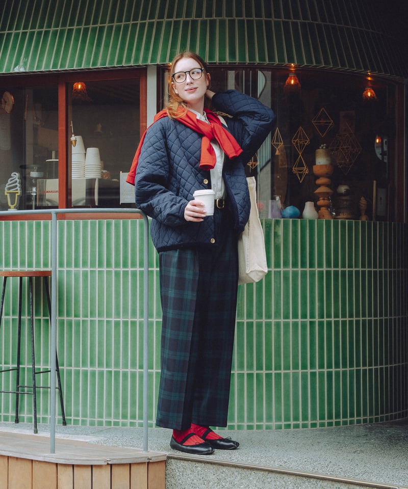 75 W/P gabardine 2tuck straight check pants |