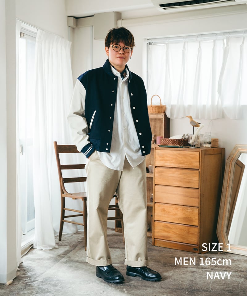 50 Wool melton relax varsity jacket (Navy) |