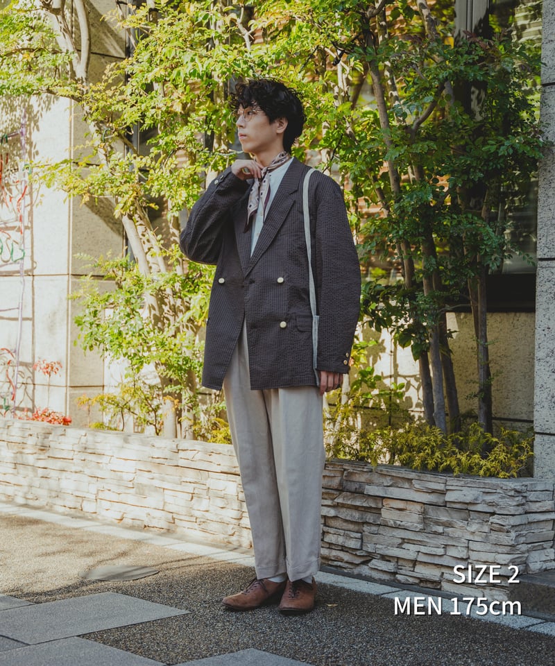 55 4B Seersucker double blazer (Brown) | UNFOLK