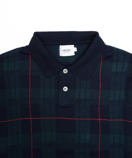 #-82 14G tartan check cotton knit polo (Green)