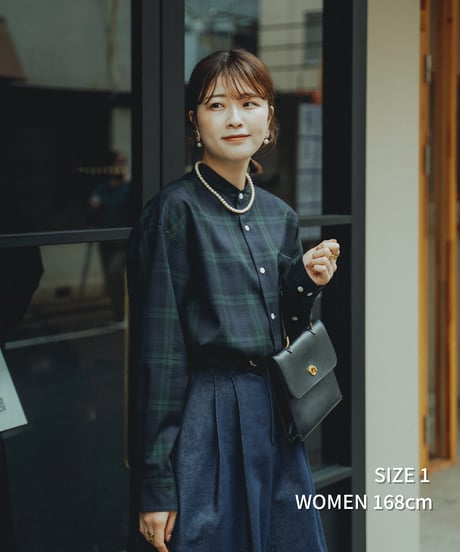 #-66 2way detachable collar wool check shirt (Brown)