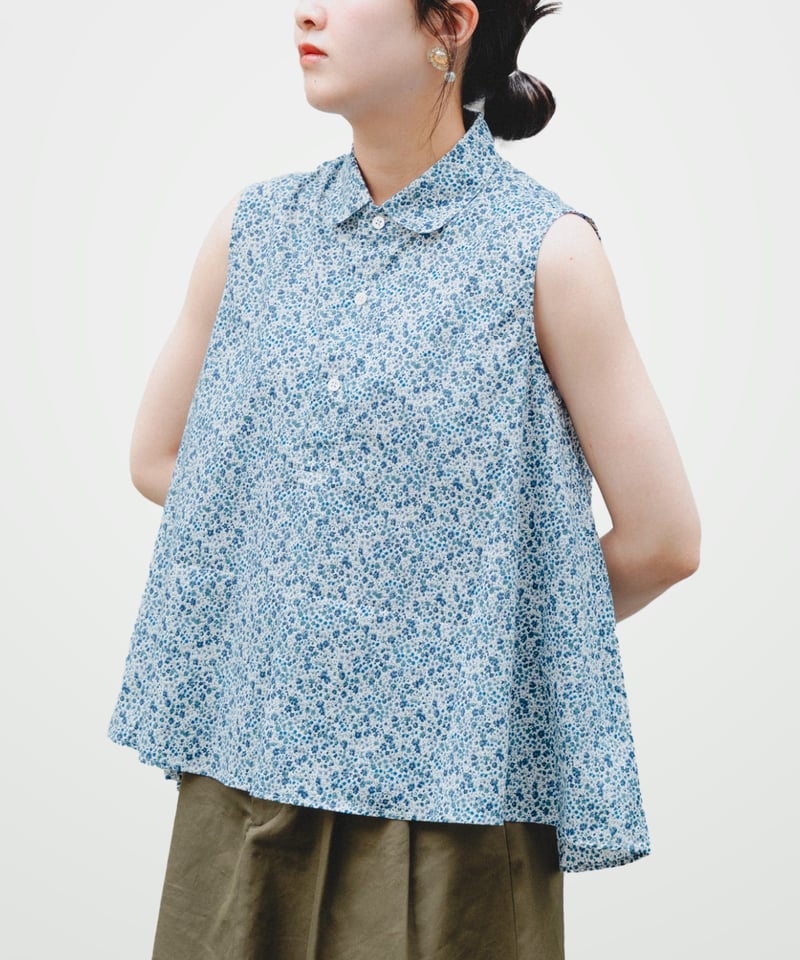 87 2way detachable collar liberty print sleev