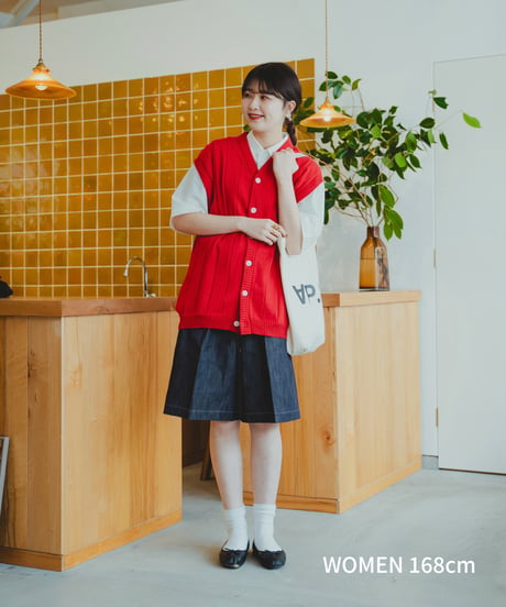 #-09 Giza cotton vneck knit vest (Red)