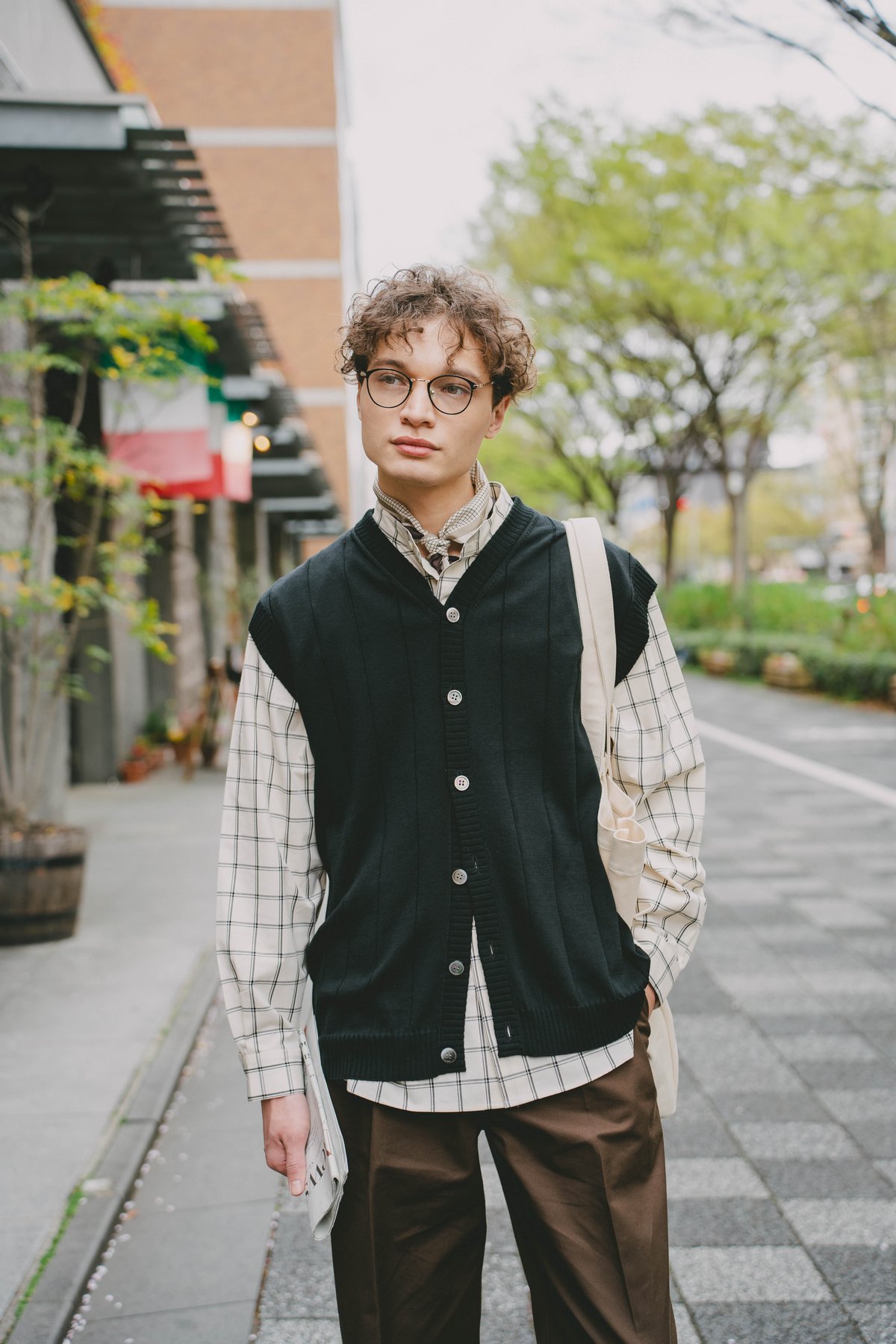 09 Giza cotton vneck knit vest (Black) | UNFOLK