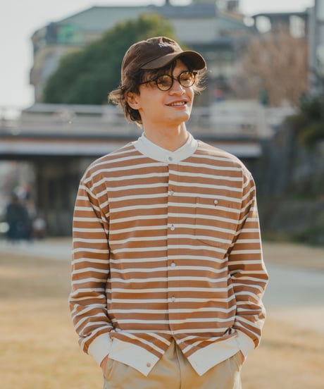 #-19 Heavy weight border cardigan (Beige)