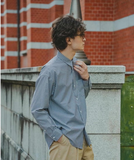 #-34 2way detachable collar gingham check shirt (Black)