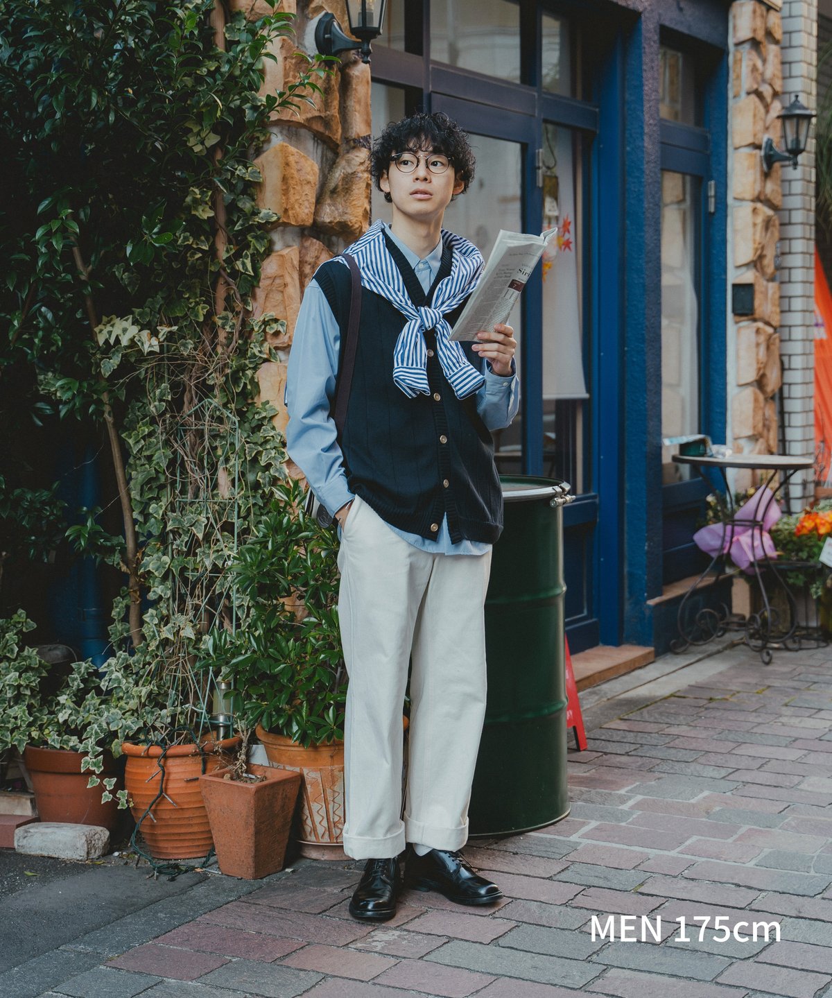 トップス UNFOLK Giza cotton vneck knit vest (Navy 09 Giza cotton vneck knit vest (Navy) | UNFOLK