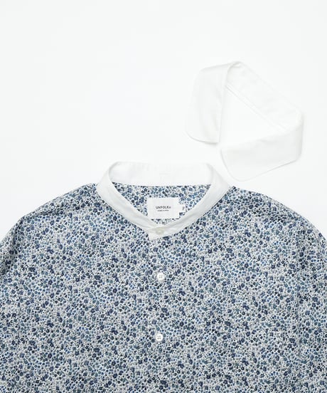 #-79 2way detachable collar liberty print shirt (Navy)
