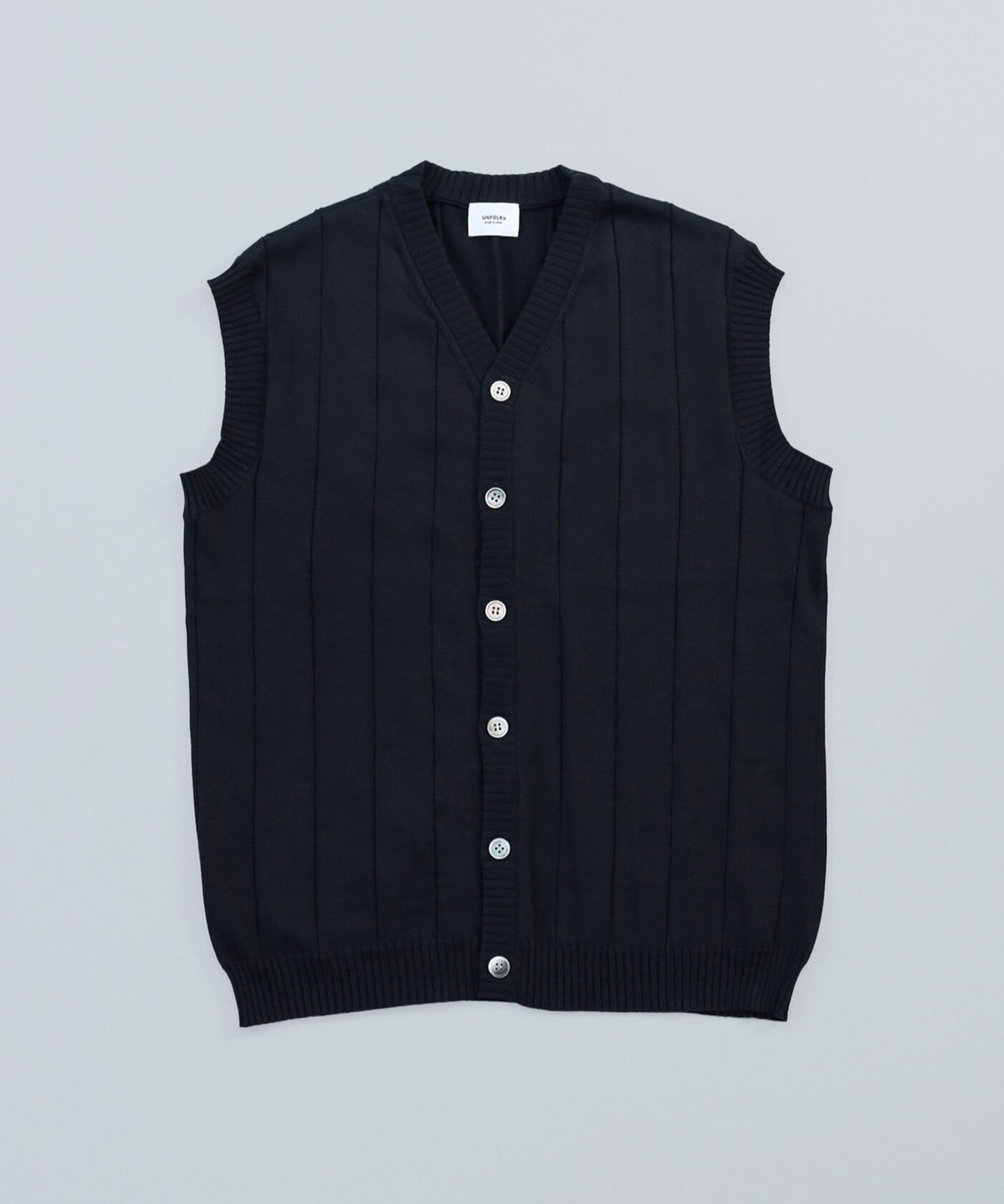 09 Giza cotton vneck knit vest (Black) | UNFOLK