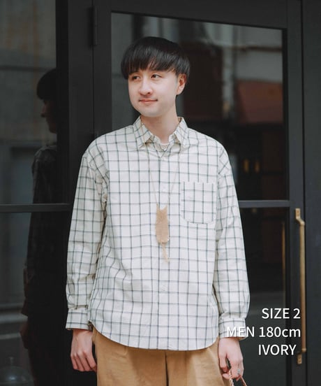 #-42 2way detachable collar windowpane check shirt (Ivory)