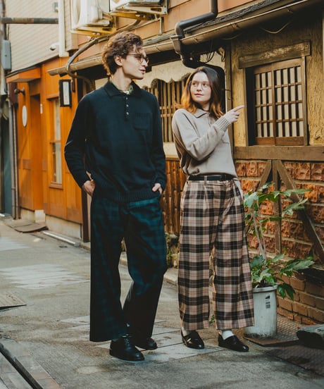 #-36 Seamless classic check slacks (Brown）