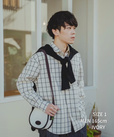 #-42 2way detachable collar windowpane check shirt (Black)