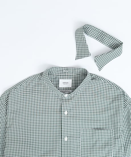 #-34 2way detachable collar gingham check shirt (Green)