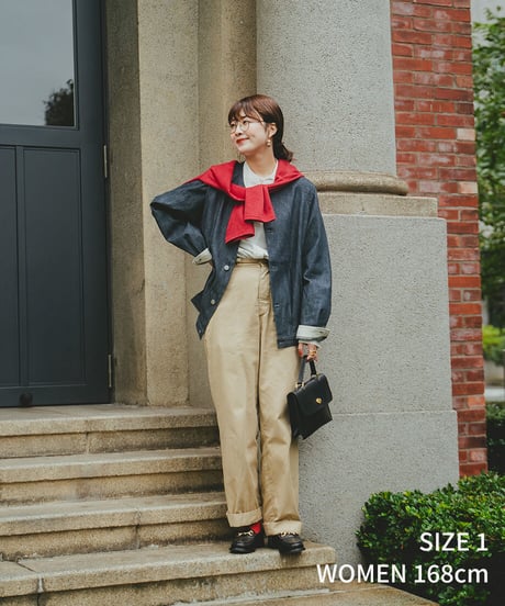 #-16 Herringbone denim nocollar blouson