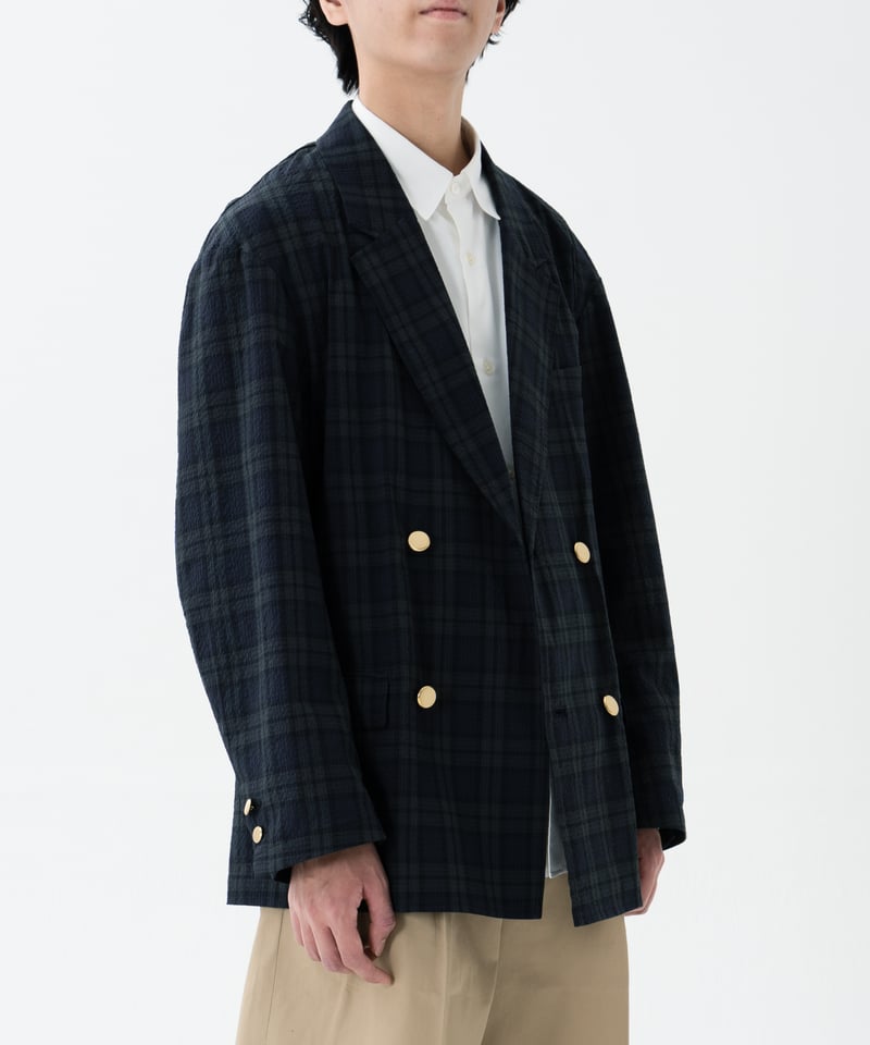 55 4B Seersucker double blazer (Green) | UNFOLK
