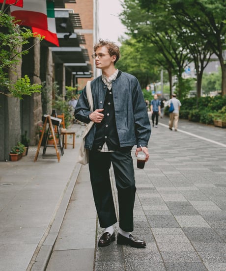 #-16 Herringbone denim nocollar blouson