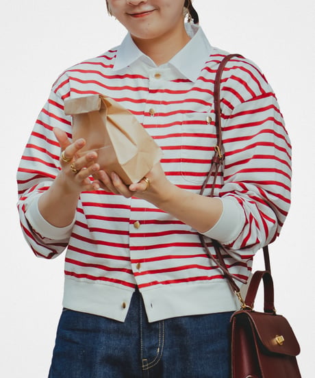 #-19 Heavy weight border cardigan (Red)