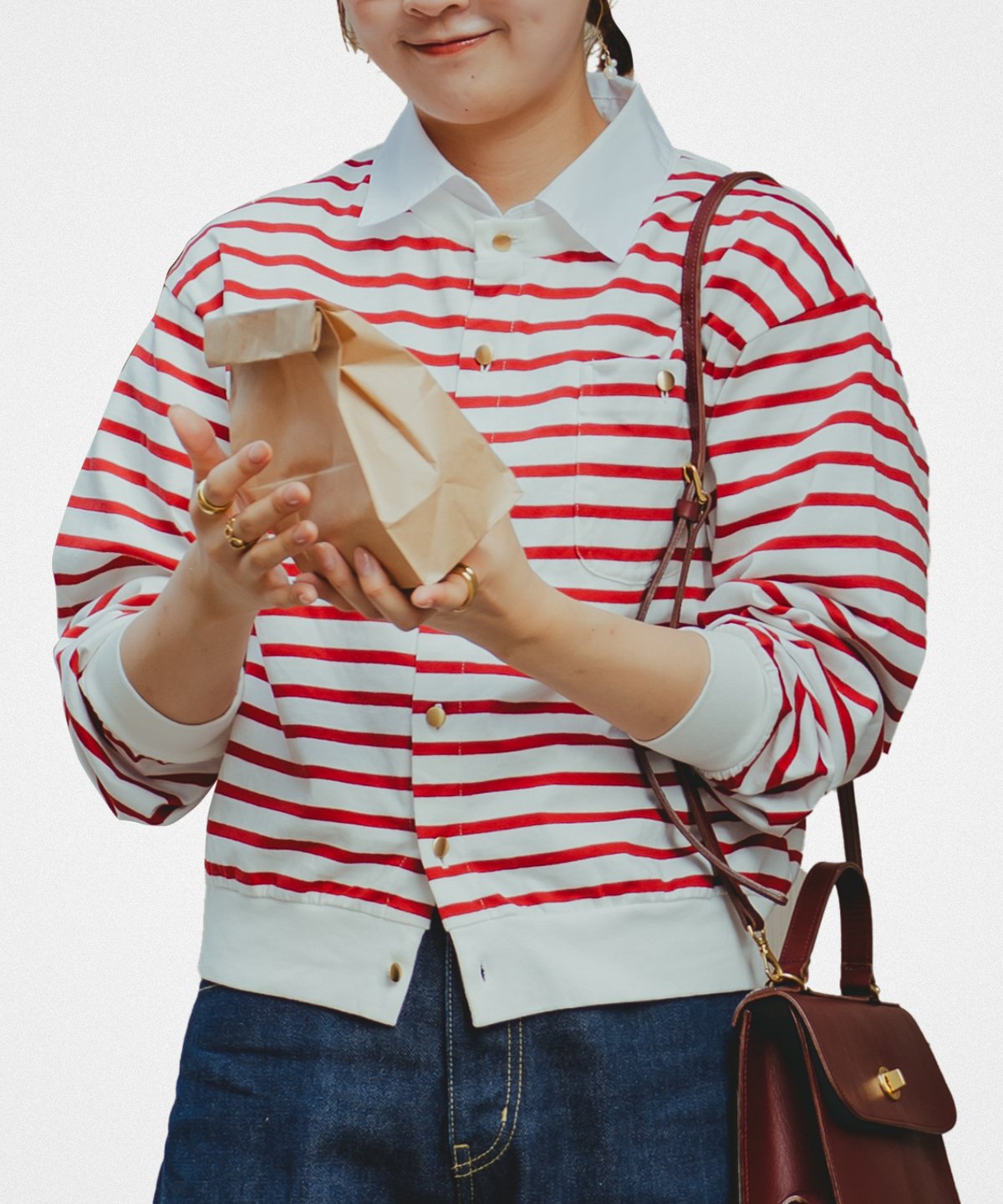 19 Heavy weight border cardigan (Red) | UNFOLK